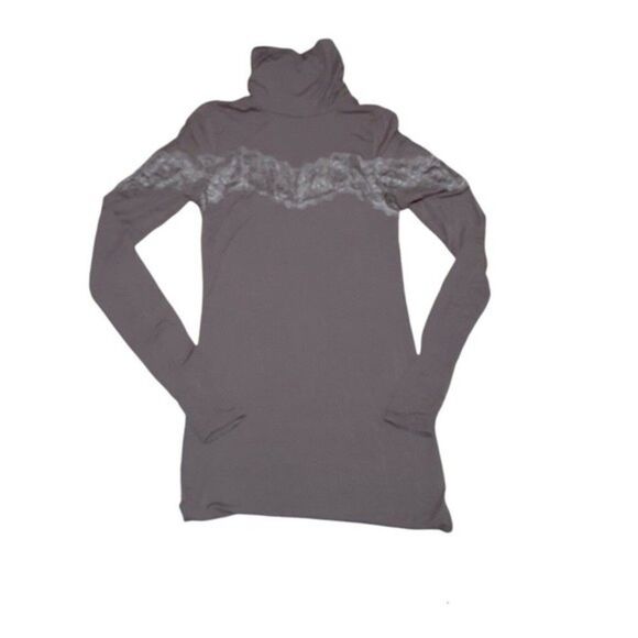 Free People Women’s Lace Trim Turtleneck BlouseTop Taupe Size XS - Picture 3 of 7